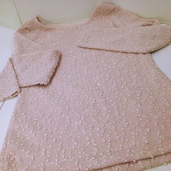 Y2K Jennifer Lopez Textured Knobby Knit Top Sequins -M Back Cut-out Blush Pink - Picture 5 of 11
